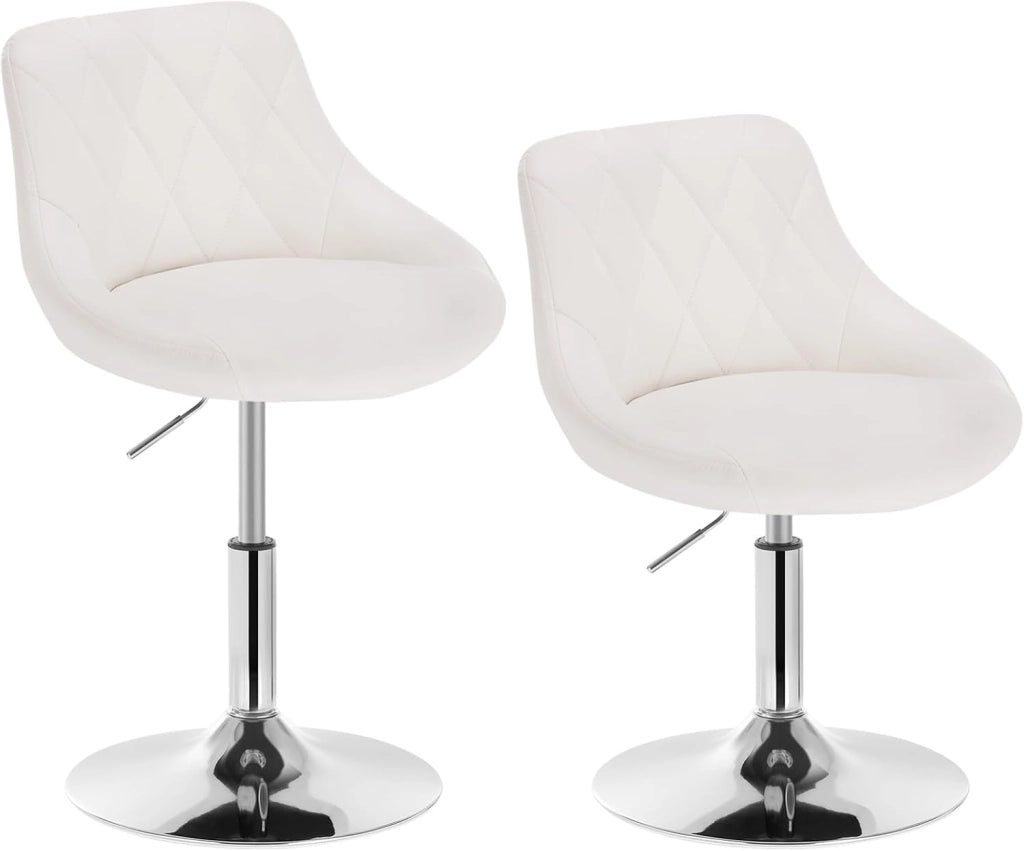 Set di 2 Casa Sedia Alta per Cucina con Schienale in PU, senza Poggiapiedi, l'altezza può essere regolata tra 42-58 cm, Bianco, BH241ws-2