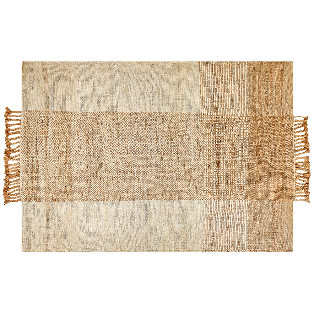 Tappeto in juta beige 140 x 200 cm con nappe motivo geometrico intrecciato a mano stile bohémien per soggiorno camera da letto