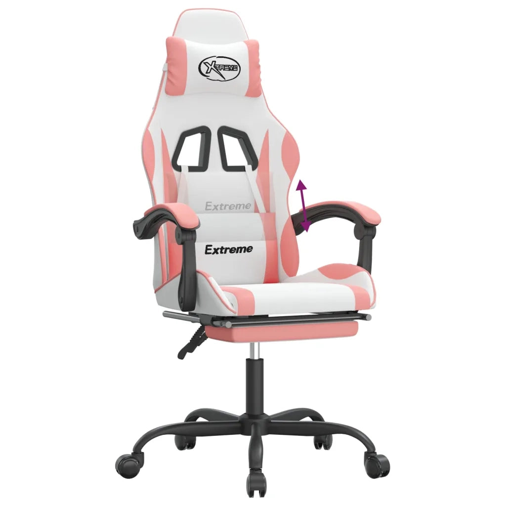 vidaXL Sedia da Gaming con Poggiapiedi Bianco e Rosa in Similpelle