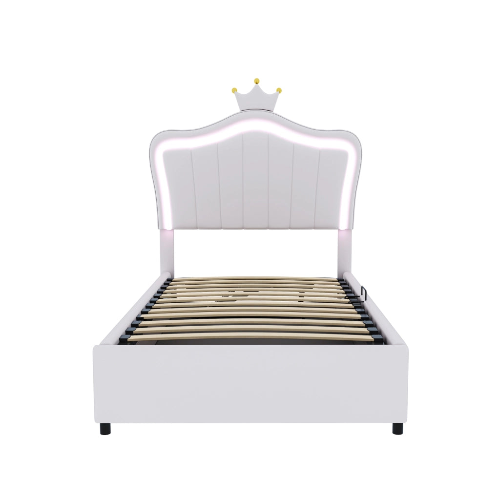 Letto imbottito per bambini 90 x 200 cm con LED e contenitore, bianco