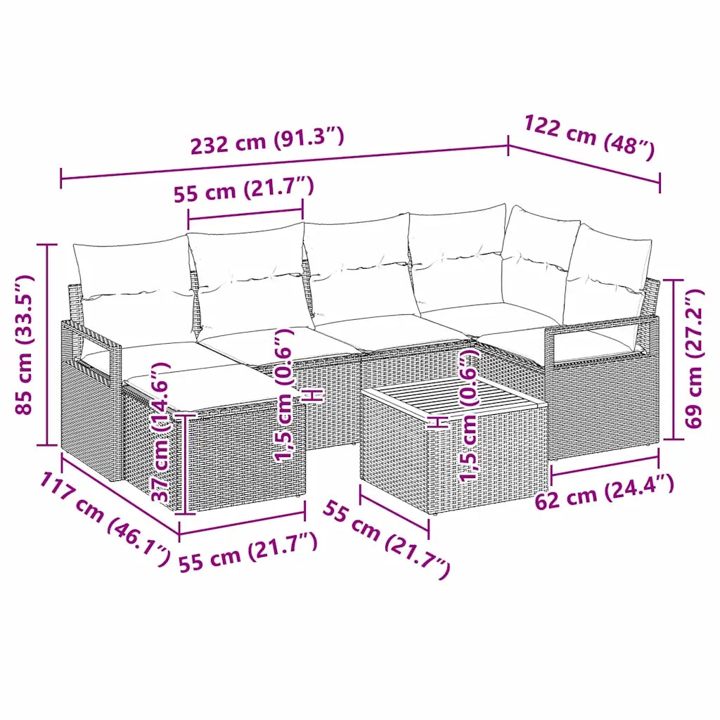 Set Divano da Giardino con cuscino 7 pcs Nero polyrattan 3347726