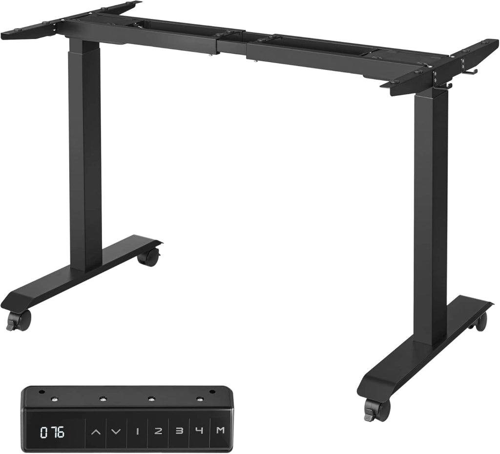 SONGMICS Supporto Scrivania Elettrico Regolabile in Altezza, Struttura Tavolo da Lavoro con Motore, senza Piano, con Ganci, Regolazione Continua, Funzione Memory, Acciaio, Bianco LSD019W01