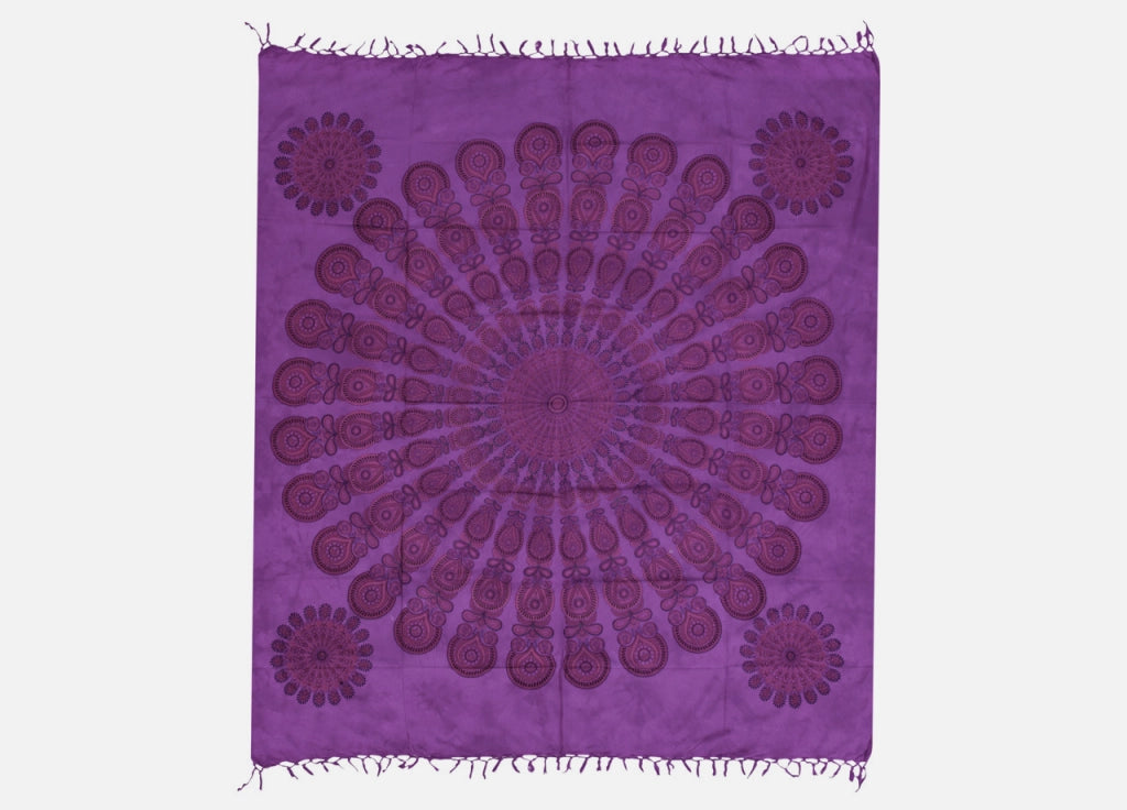 Telo Mare Spiaggia Grande Antisabbia Parasole Modello Batik Pavone - Pavone - Viola