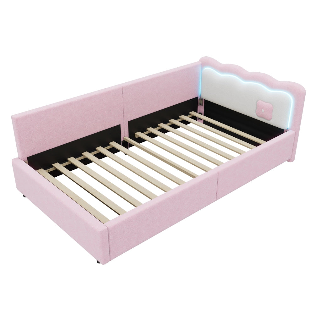 Letto 90x200 cm con illuminazione LED e testiera colour blocking rosa