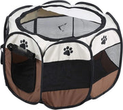Tentia Portatile per Animali da Compagnia 8-uscita in Mesh con Porte - Dimensioni 68 x 45 cm - Caffè