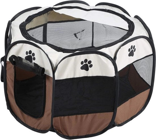 Tentia Portatile per Animali da Compagnia 8-uscita in Mesh con Porte - Dimensioni 68 x 45 cm - Caffè