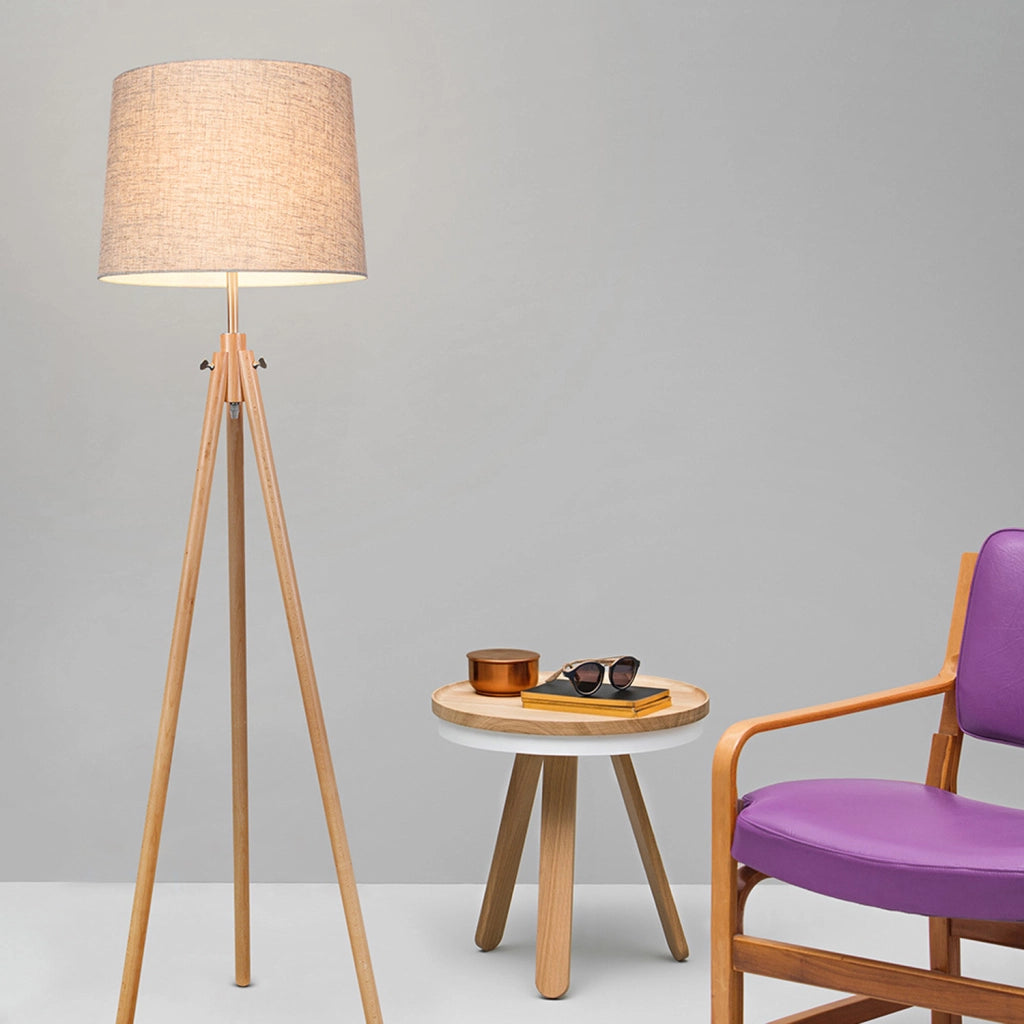 Maytoni lampada da terra contemporanea Calvin 1 luce E27 marrone metallo tessuto