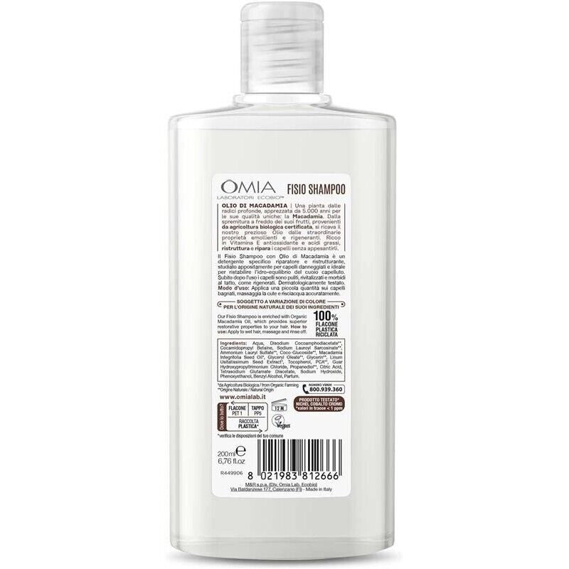 OMIA FISIO SHAMPOO ECO BIO CON OLIO DI MACADAMIA PER CAPELLI DANNEGGIATI RIPARATORE E RISTRUTTURANTE DA 200 ML