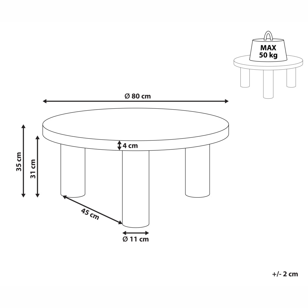 Tavolino da caffè in truciolare nero con piano rotondo liscio ø 80 cm Design scandinavo moderno Soggiorno