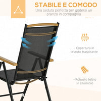 Easycomfort Set Tavolo e Sedie da Giardino Pieghevoli e Regolabili per 4 Persone in Alluminio e Texteline, Nero