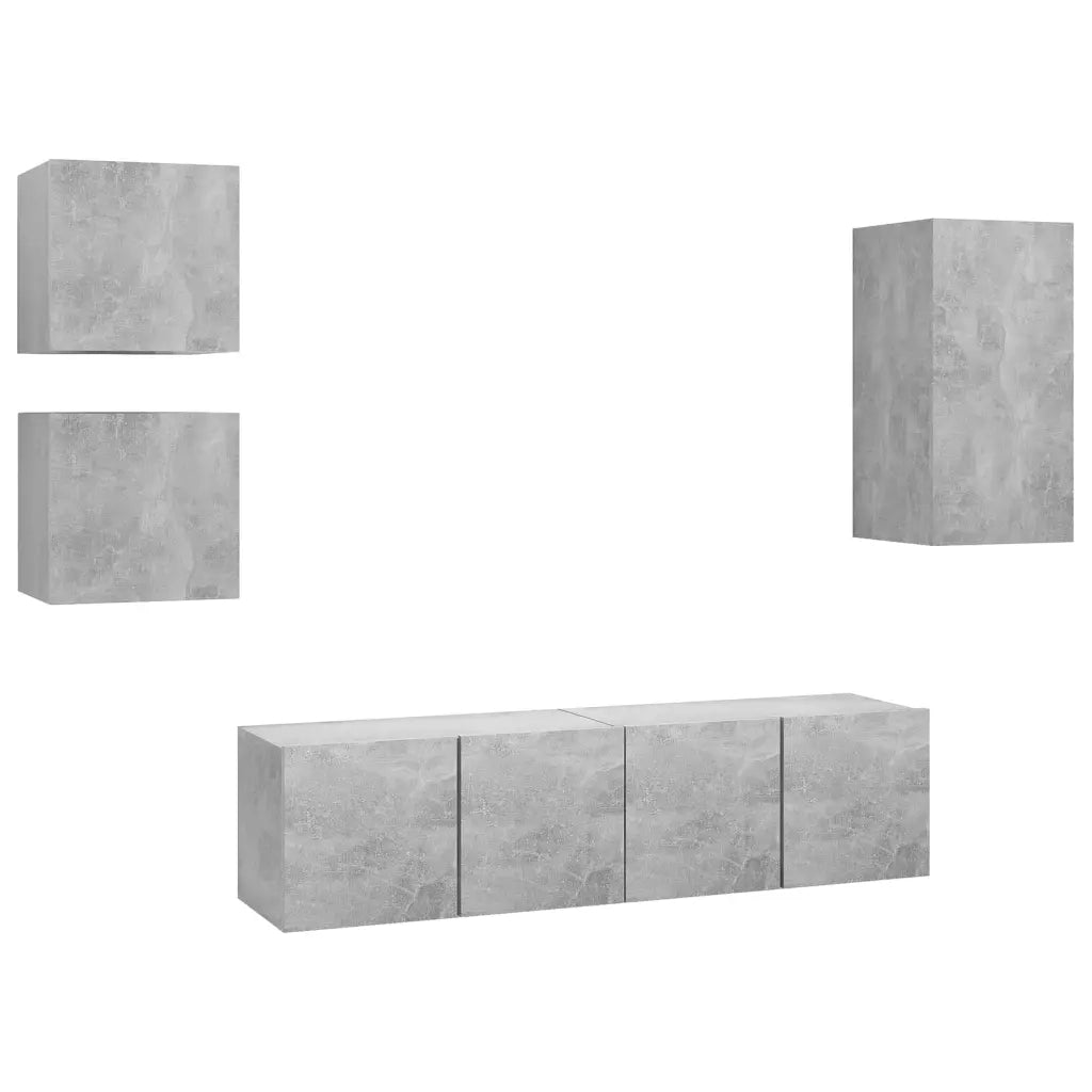 Set di Mobili Porta TV 5 pz | Armadietto TV | Mobile Porta TV Grigio Cemento in Legno Multistrato