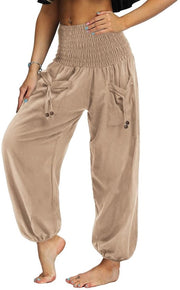 Harem pantaloni alta vita - Pantaloni yoga compressi - Abbigliamento da sera leggero - Pantaloni estivi - Pantaloni respiranti - Con tasche - Pantaloni boho