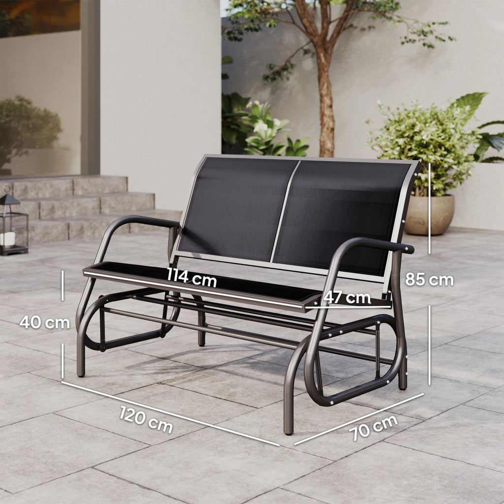 Panchina a Dondolo da Giardino 2 Posti in Metallo e Texteline, Robusta e Resistente per Esterno, 120x70x85cm, Nero