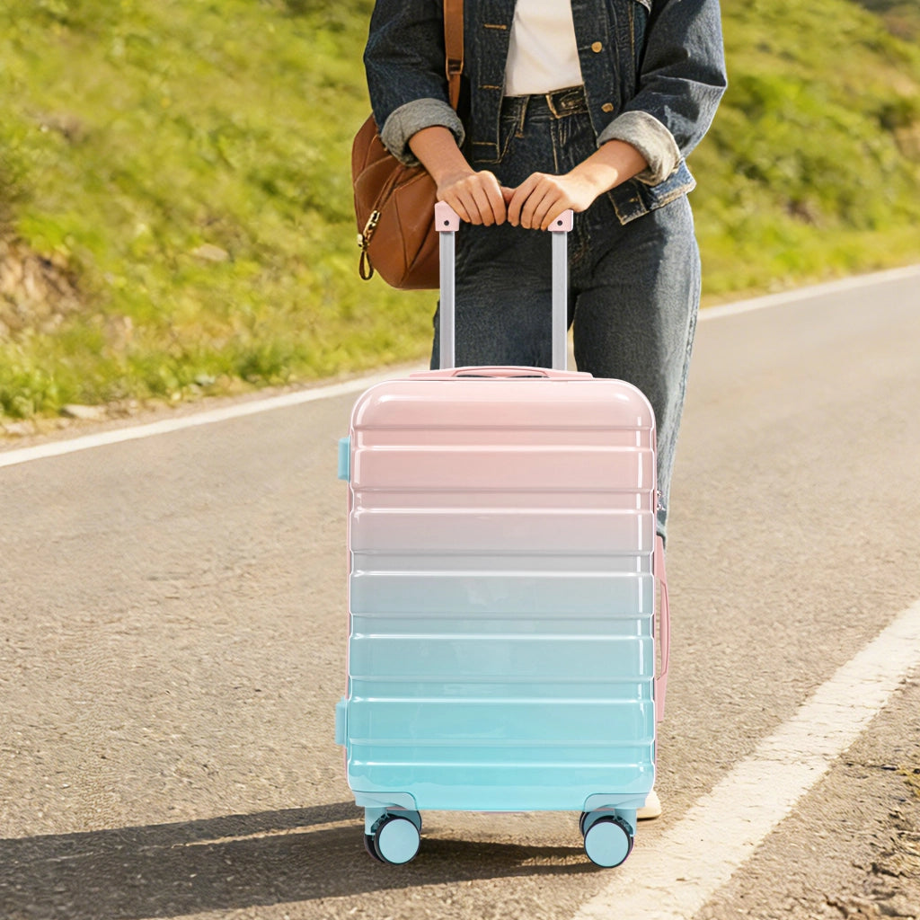 Carrello pieghevole set da viaggio con 4 valigie, ruote girevoli e lucchetto a combinazione, pc rosa, 50.0 × 29.5 × 77.5 cm