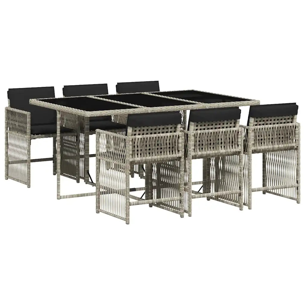 Set da Pranzo da Giardino 7 pz Cuscini Polyrattan Grigio Chiaro