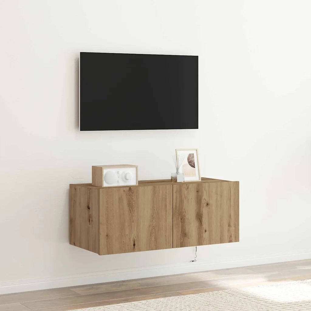 Mobile TV da parete con LED Rovere artigianale 80 x 35 x 31 cm 863106