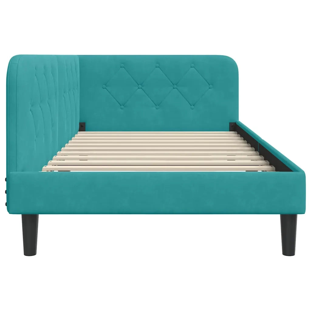 Letto singolo | Letto per adulti | Cornice del letto ad angolo Turchese 100 x 200 cm Velluto