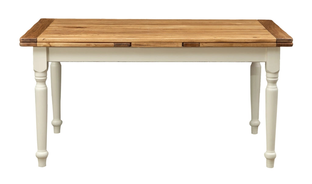 Biscottini Tavolo allungabile Country legno massello di tiglio con struttura bianca anticata piano naturale. Made in Italy