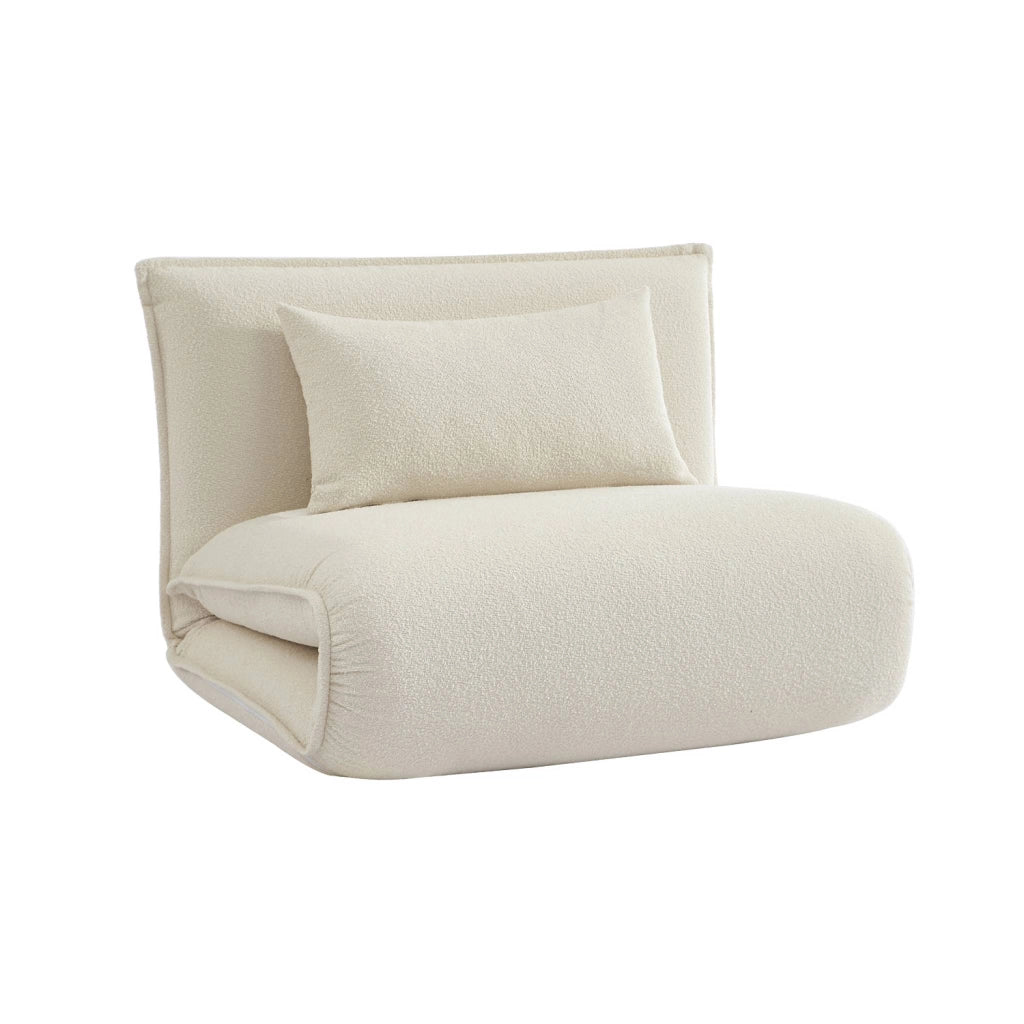 Poltrona letto trasformabile 1 posto bouclé testurizzato, bianco
