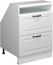 Mobile sottotetto Rion, Bianco casa di campagna, 60 x 81.6 cm con 2 cassetti, carcassa 60 cm profondità, adatto per il salvaspazio sotto tetti spioventi