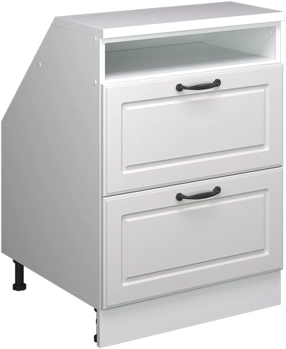 Mobile sottotetto Rion, Bianco casa di campagna, 60 x 81.6 cm con 2 cassetti, carcassa 60 cm profondità, adatto per il salvaspazio sotto tetti spioventi