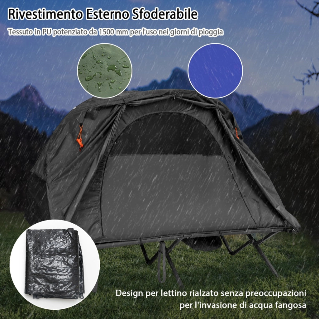 Tenda da campeggio per 2 persone con copertura esterna impermeabile, Tenda da campeggio 4 in 1 con lettino Grigio-Tende