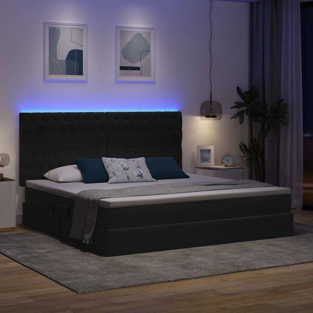 Letto con contenitore LED e materasso Grigio Scuro 200 x 200 cm