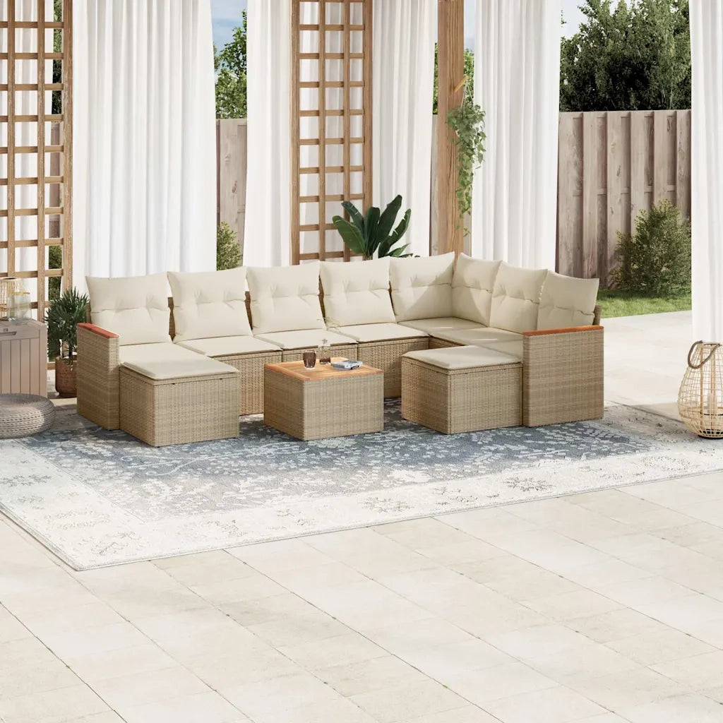 Set Divano da Giardino 10 pz con Cuscini Beige in Polyrattan 3258950