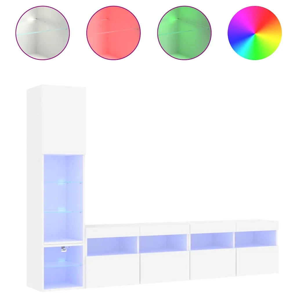 Mobili TV a Muro con LED 4pz Bianchi in Legno Multistrato 3216711