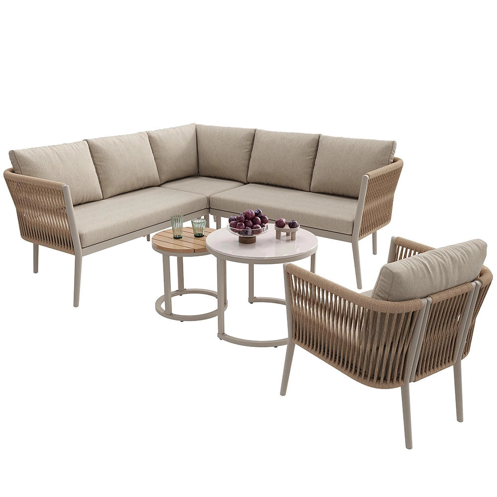 Set da giardino per 5-6 persone - Xylo - Rattan PE impermeabile con cuscini, beige