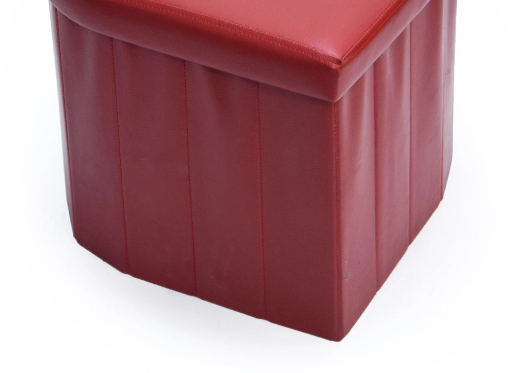 Pouf Contenitore Imbottito Pieghevole In Ecopelle Modello Coracao Cuore Rosso