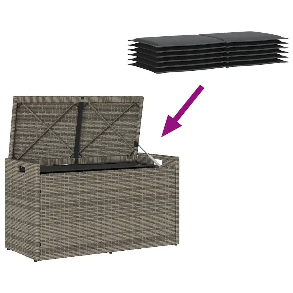 Cassapanca da Esterno con Cuscino-Baule-Panca con Contenitore Grigia 100 cm in Polyrattan 508591