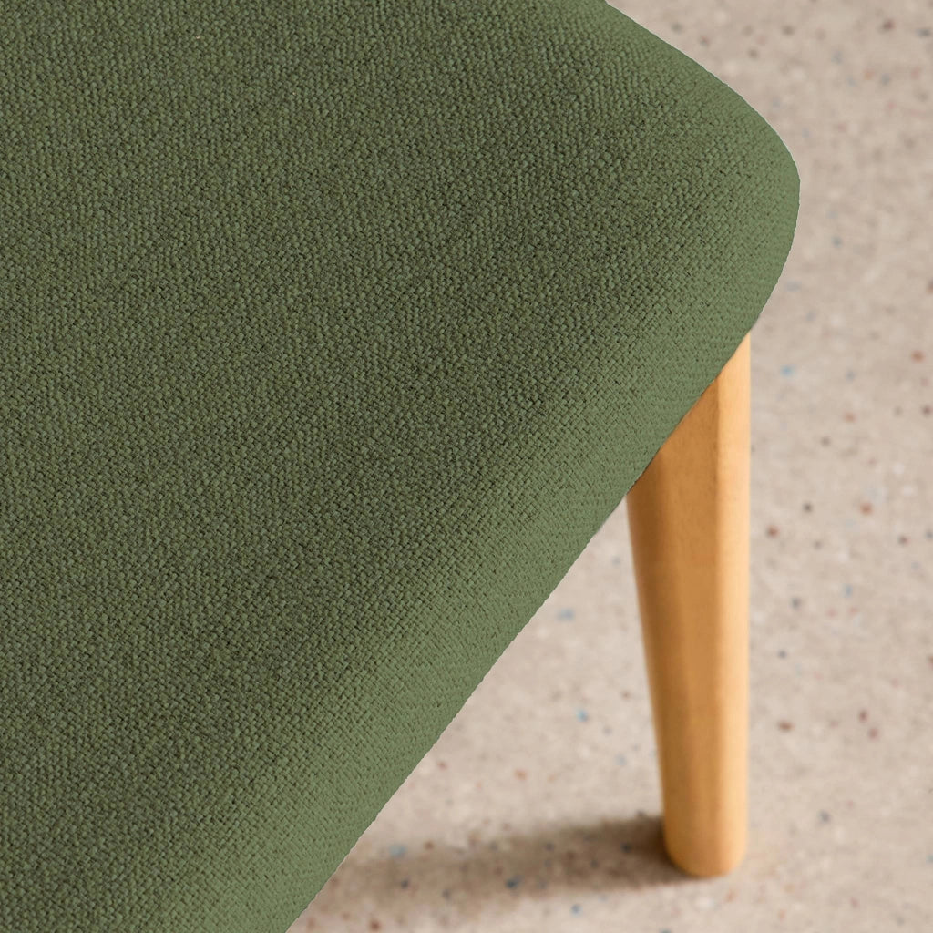 Set 2 sedie vintage in legno di hevea naturale e tessuto, verde kaki