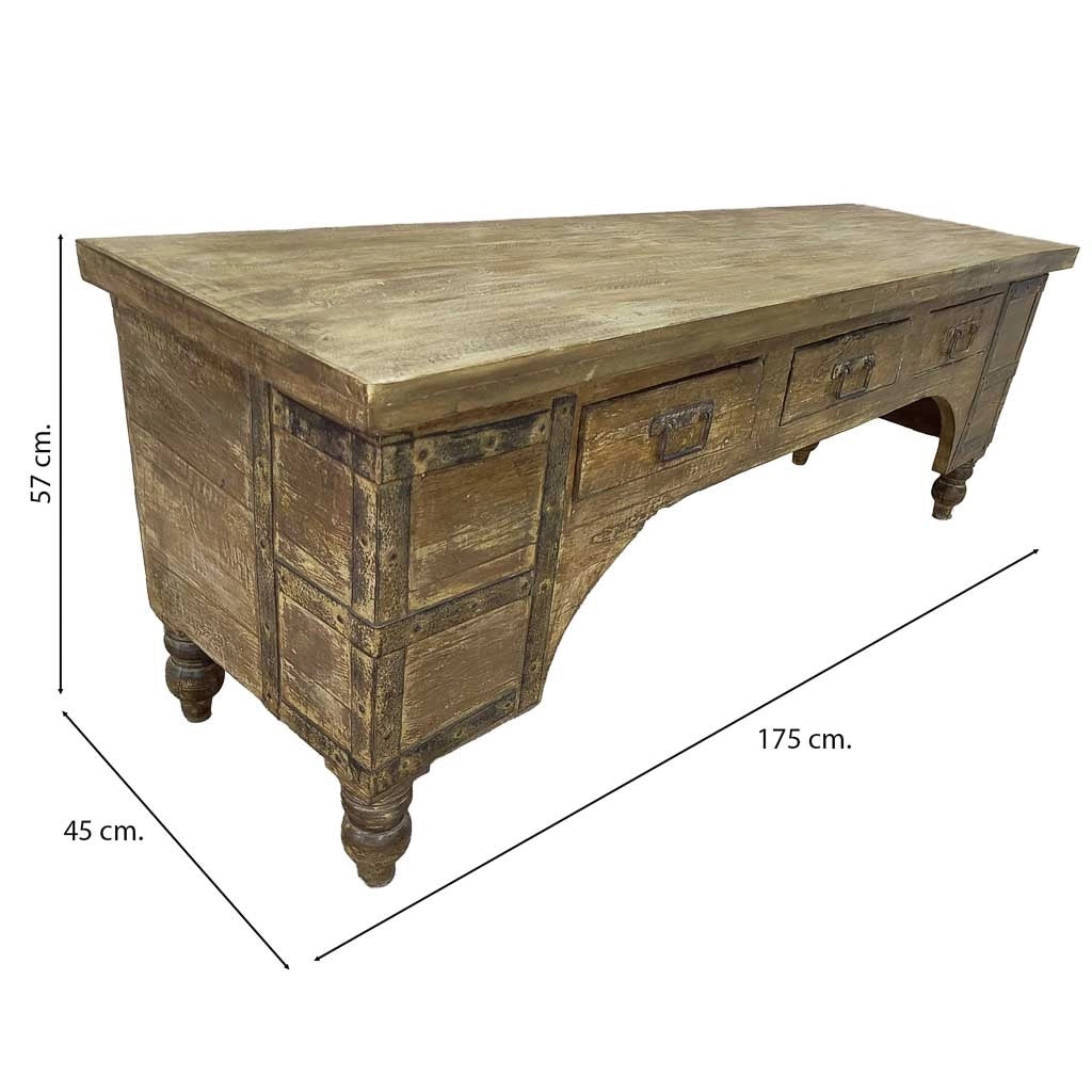 Mobile basso artigianale in legno 165-175x45x57h cm