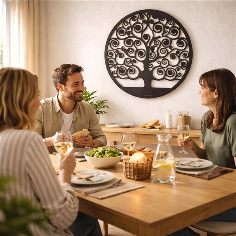PANNELLO DEORATIVO TONDO IN METALLO 60 CM ALBERO DELLA VITA NERO