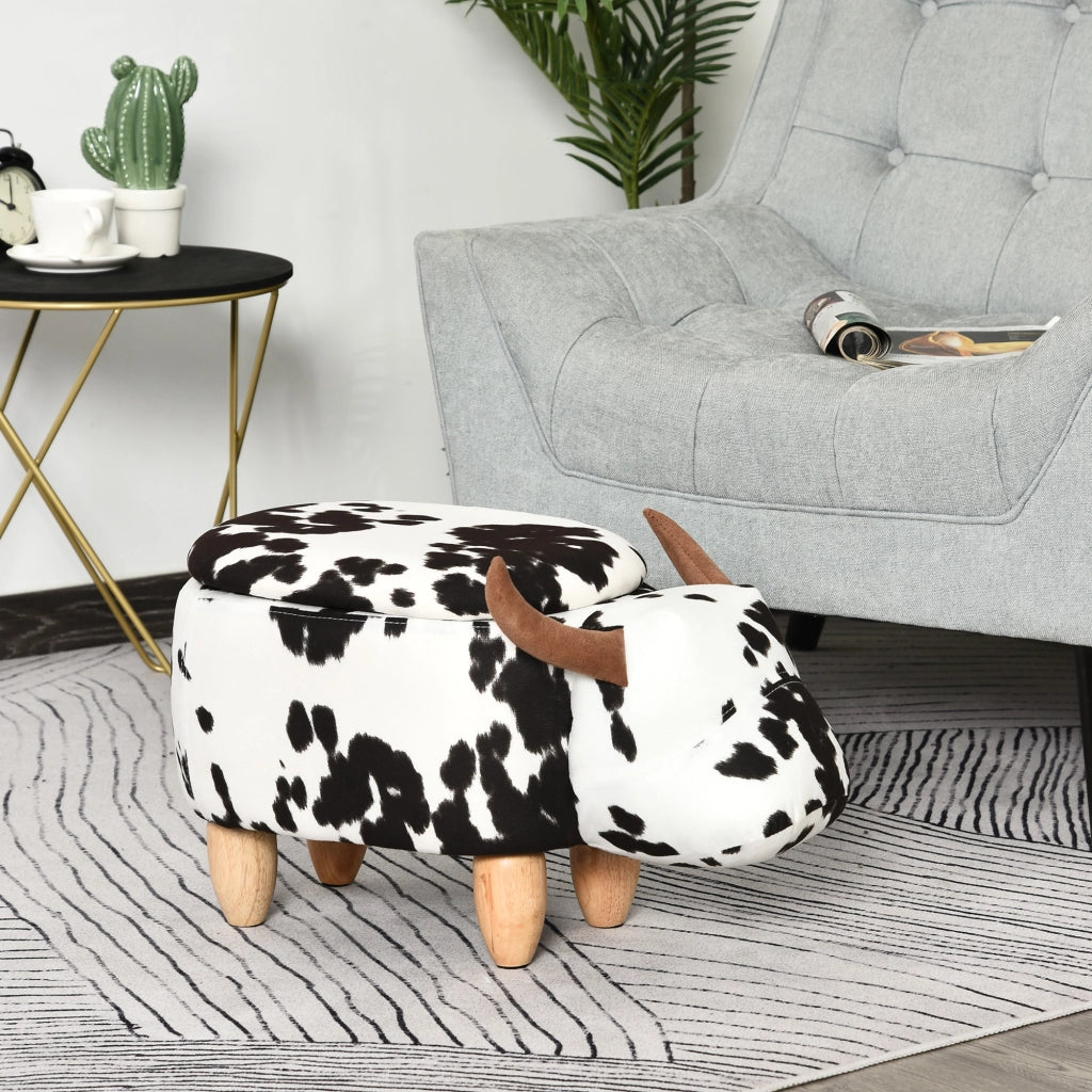 Pouf Sgabello con Stampa Maiale e Stauraum ¨C Zephmum ¨C Nero+Bianco 62x35x36 cm
