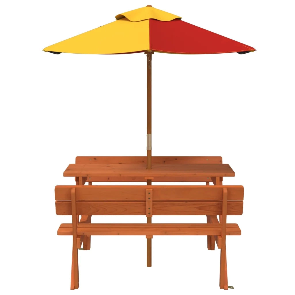 vidaXL Tavolo da Picnic per 4 Bambini con Ombrellone Legno di Abete