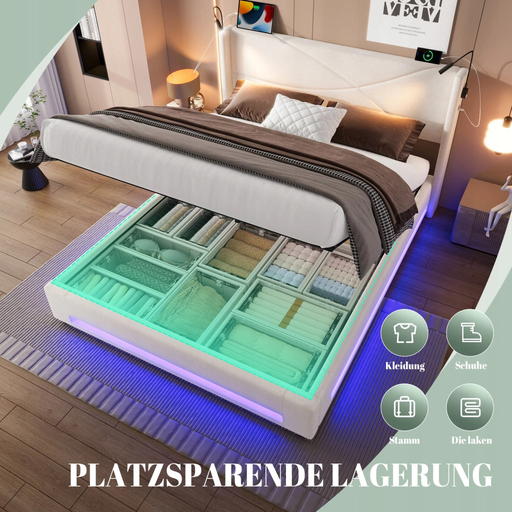 Letto imbottito moderno con LED - Xylo - 140x200 - Idraulico