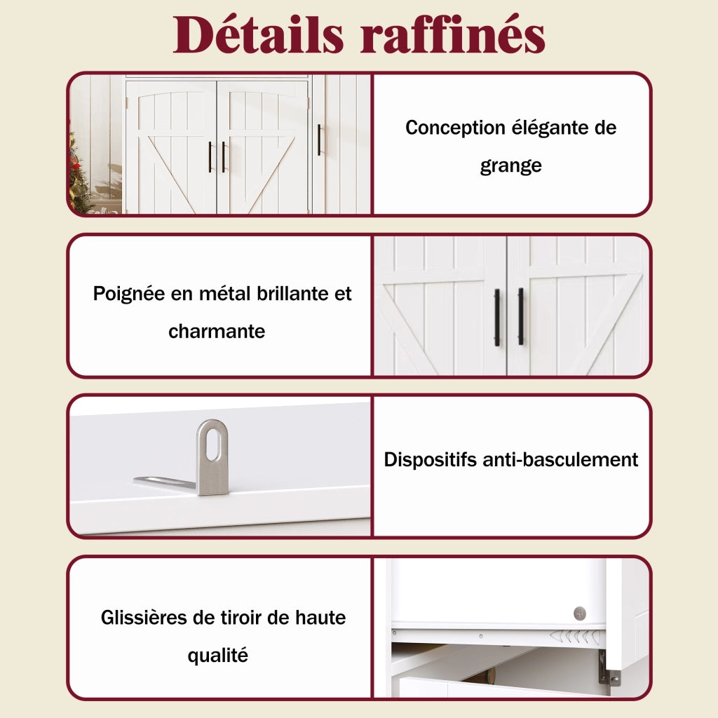 Credenza da Cucina Alta con 5 Ante; LED e Presa Multipla con USB; in MDF; 110 x 38 x 180 cm; Bianca
