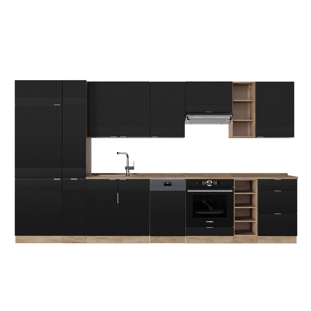 Cucina componibile Fame-Line Nero rigato/Rovere dorato 355 cm, PL Rovere Vicco