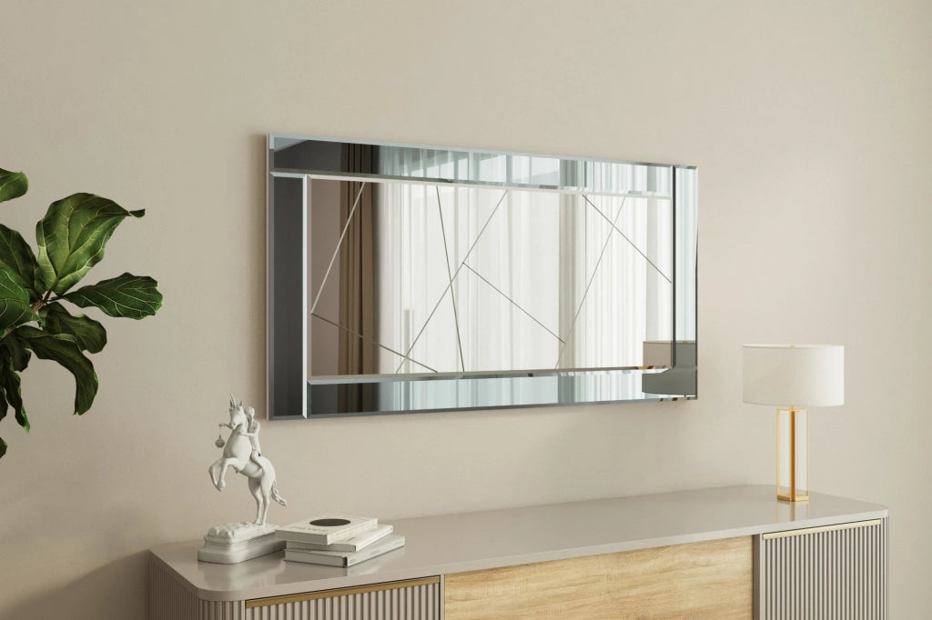 Ovaro, Specchio Dettagli Geometrici, 120x60h cm Bianco Fume