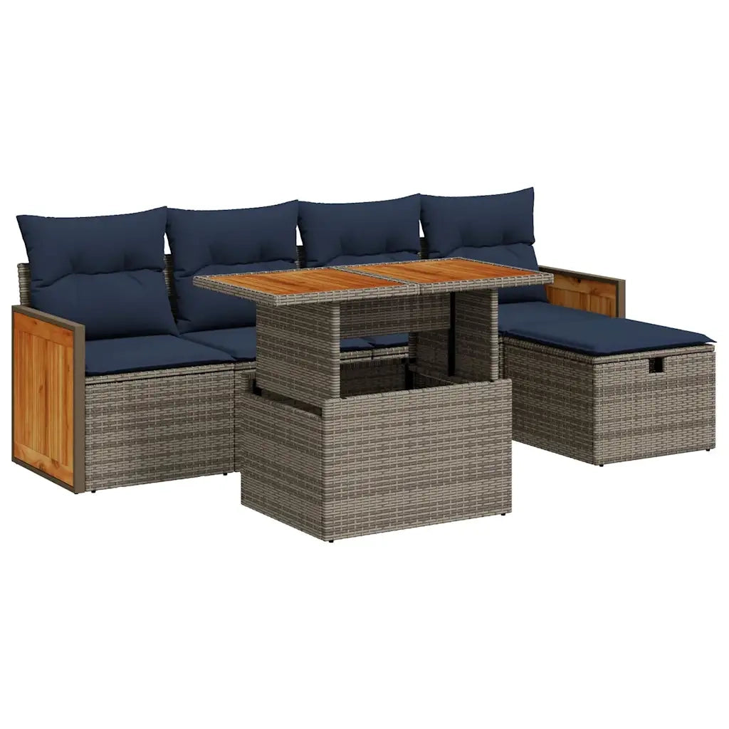 Set Divano da Giardino 6pz con Cuscini Grigio Polyrattan Acacia 3328153