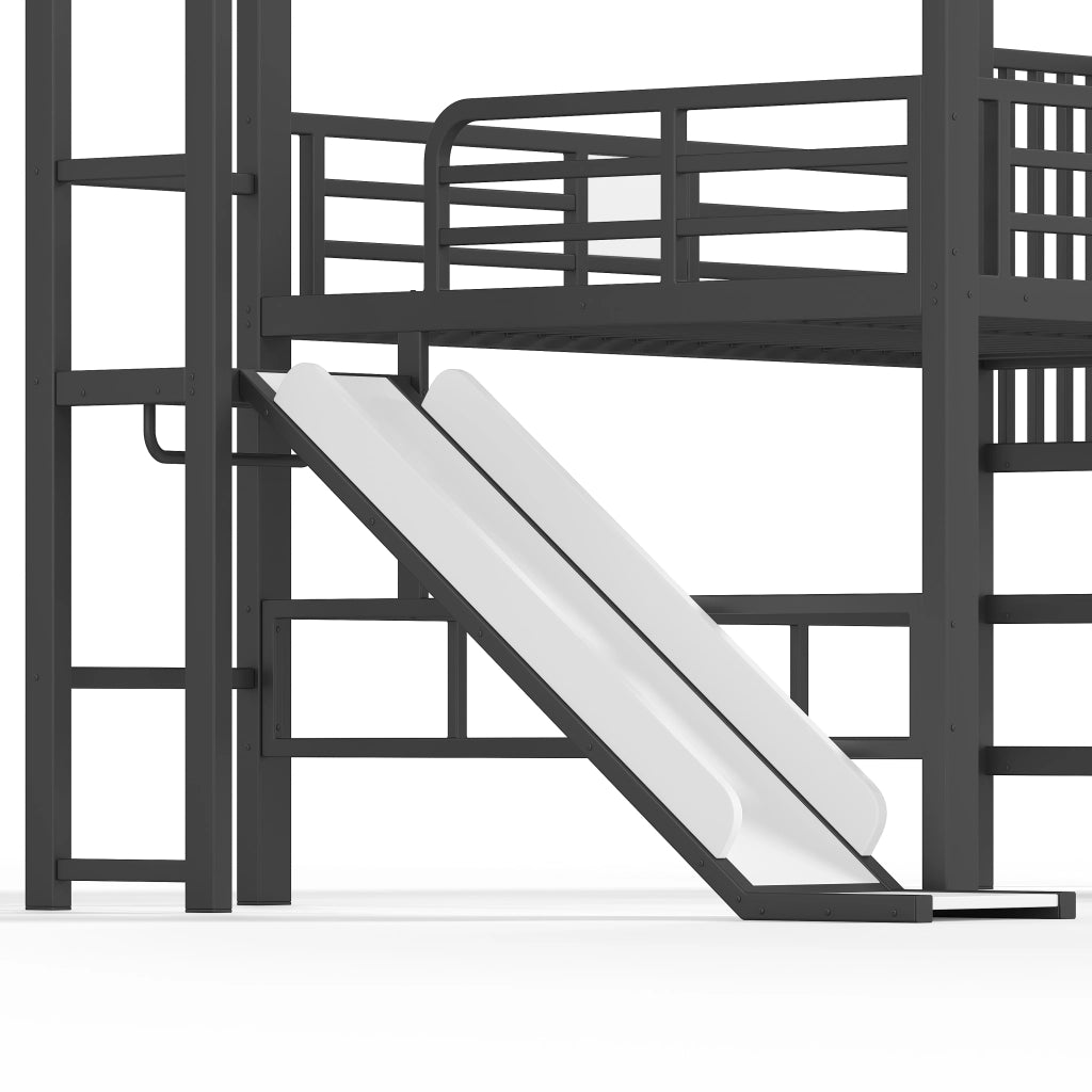 Letto a soppalco per bambini con scivolo; LED Bluetooth e scala; 140 x 200 cm; nero