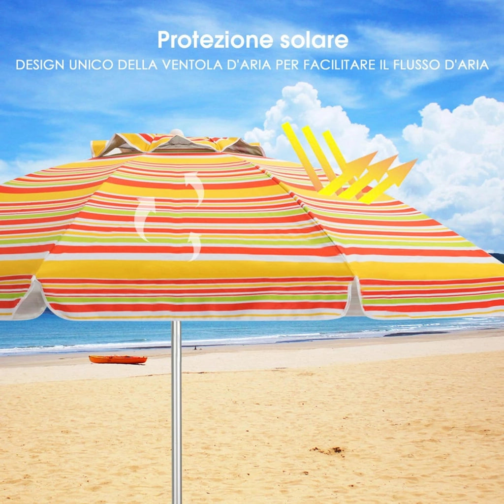 Ombrellone da Spiaggia 198 cm, Ombrello Parasole da Esterno con Palo Inclinabile in Alluminio, Ombrellone Portatile con Borsa di Trasporto, Anti UV 50+, 8 Stecche (Arancione e Giallo)