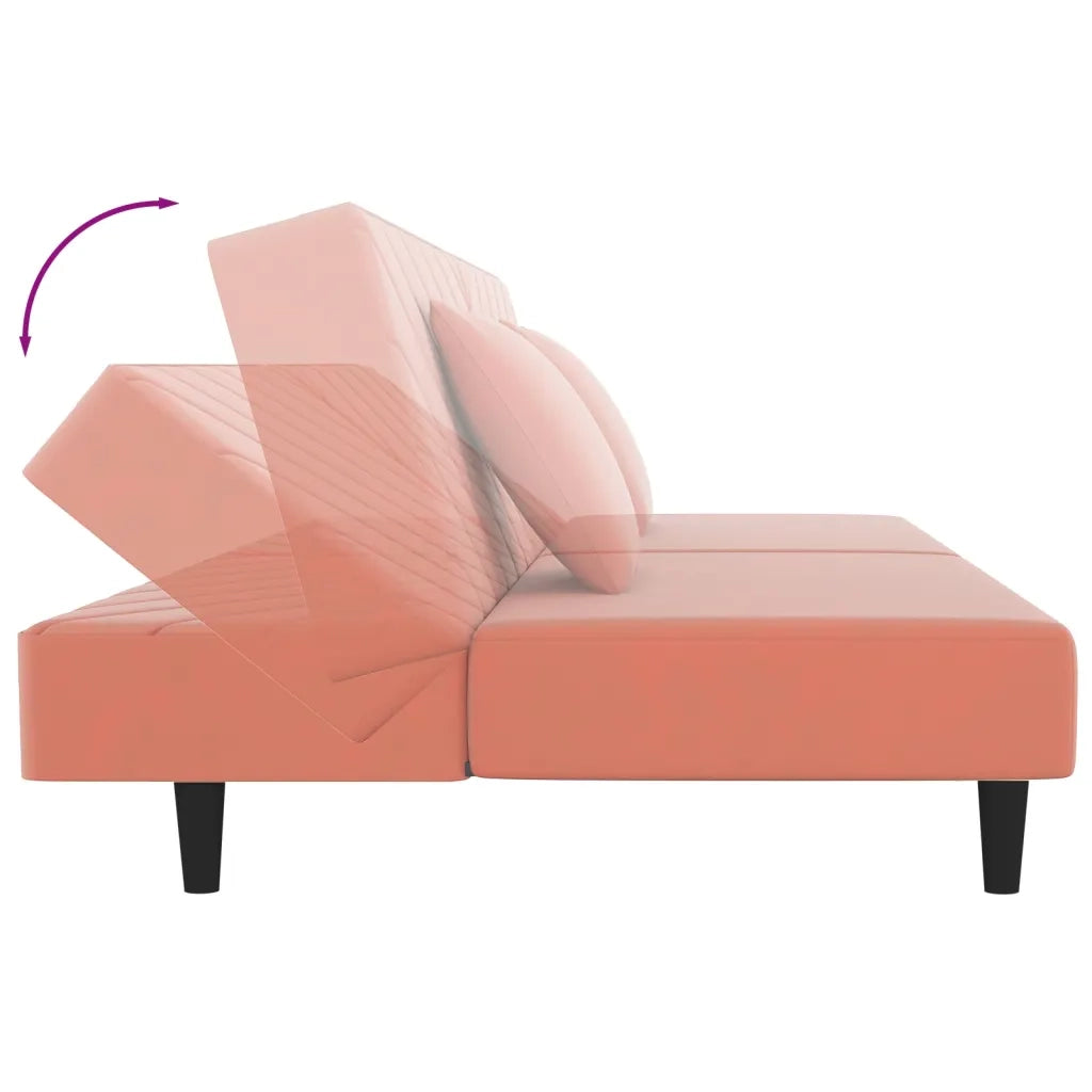 Divano Letto a 2 Posti con 2 Cuscini-Sofa Letto 2 Posti-Daybed Rosa in Velluto 918029