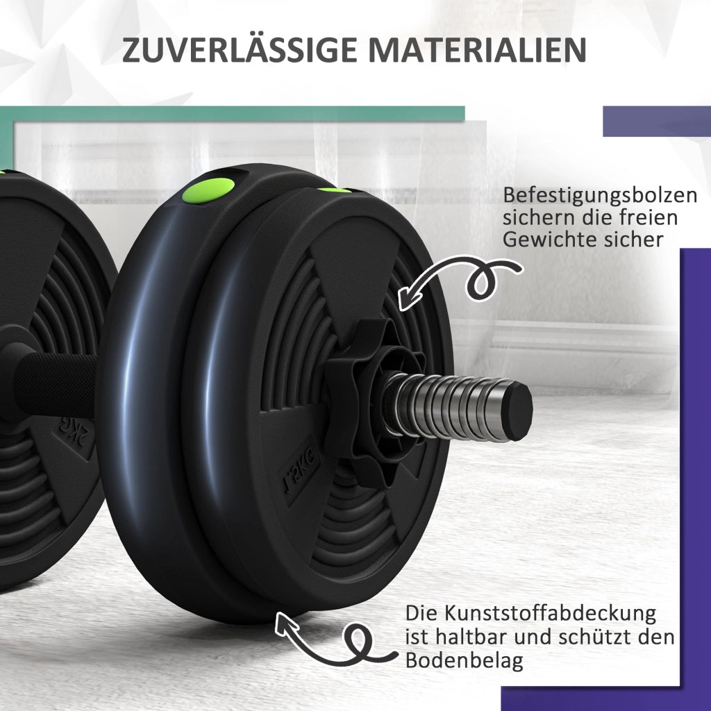 Set manubri 2 in 1 con barra e dischi ¨C zephmum ¨C Nero/Verde, 15 kg