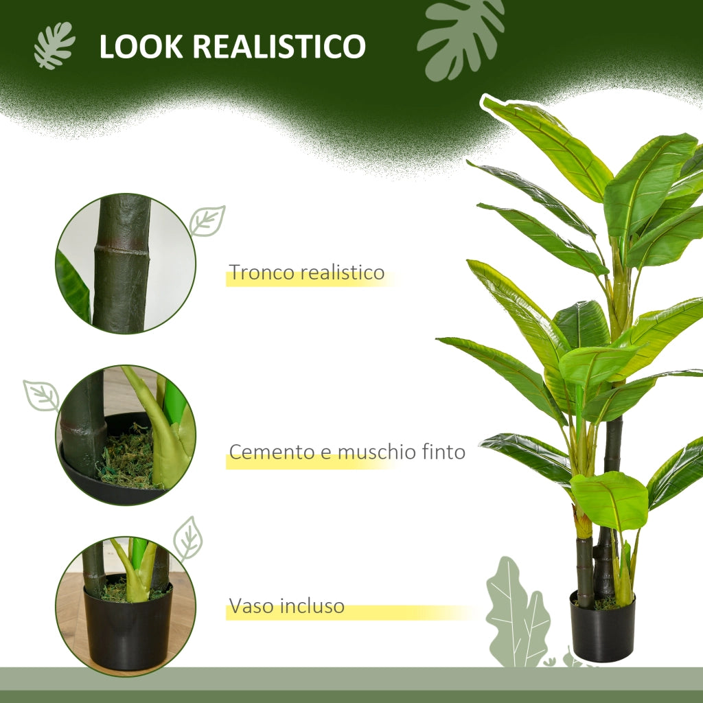 EasyComfort Banano Pianta in Vaso da 150cm, Albero di Banano Artificiale per Interno ed Esterno