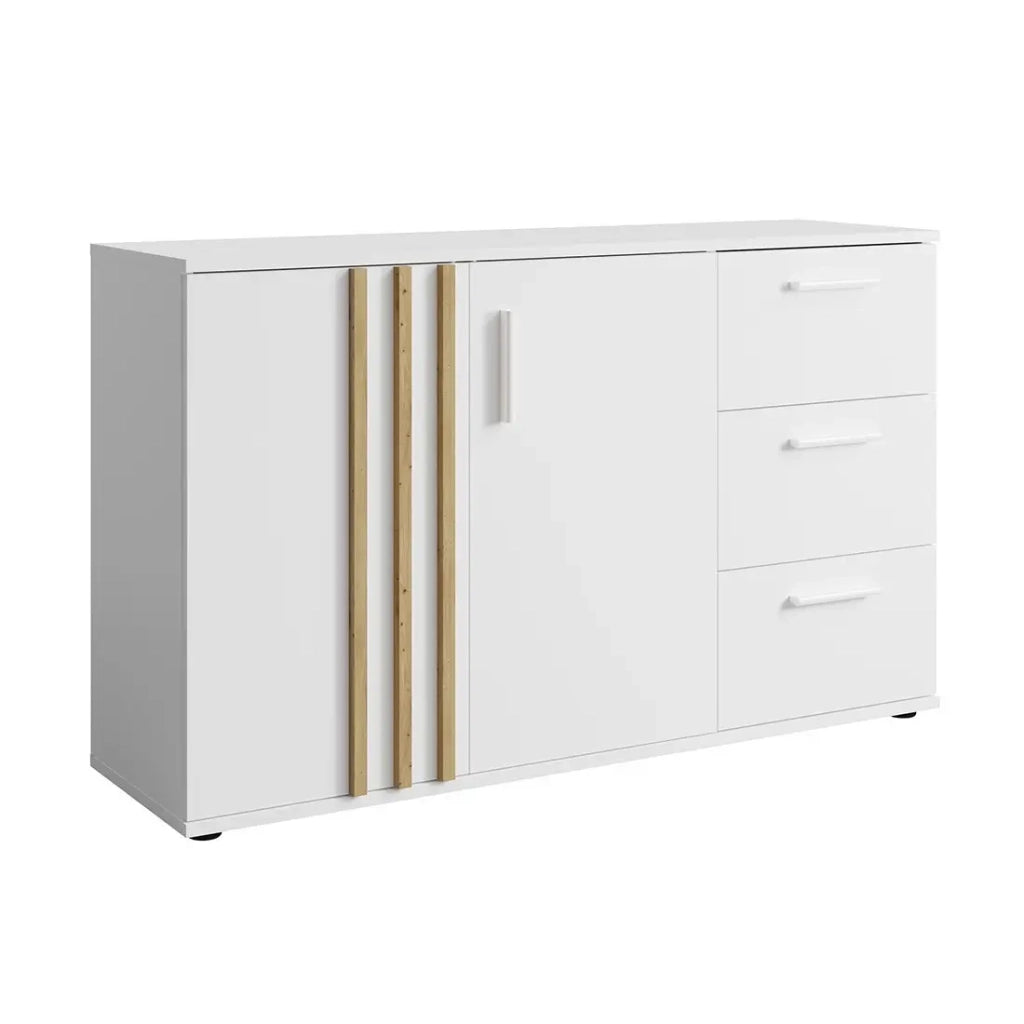 Cassettiera VARIA - 2 porte e 3 cassetti - Design moderno color bianco e quercia artigianale