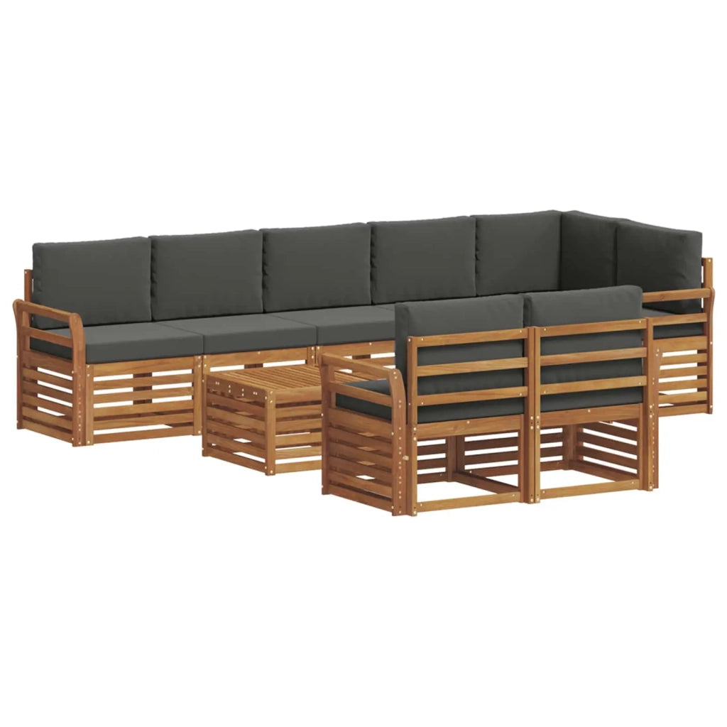 Set divani 9 pcs Naturale e Antracite Legno di Acacia Massello