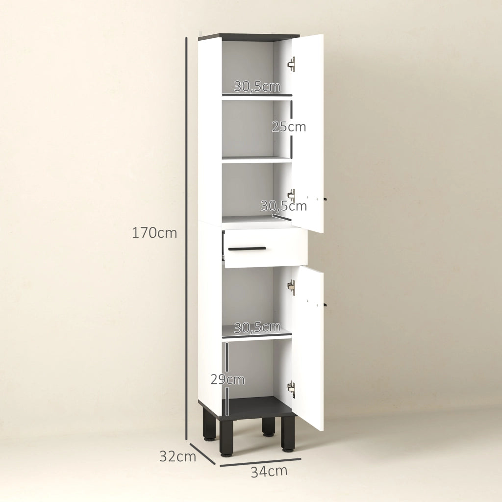 Colonna bagno con cassetto e ante ¨C Xylo ¨C bianco 34x32x170 cm ripiani regolabili